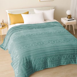 Exclusivo Mezcla Soft Queen Size Blanket, 90x90 Inches Flannel Fleece Blanket, Lightweight Decorative Geometry Pattern Plush Blankets for All Season, Celadon Blanket