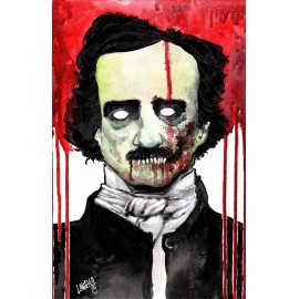 Unbranded Zombie Edgar Allan Poe  Poster, Signed 11x17 Horro Art, Shawn Langley