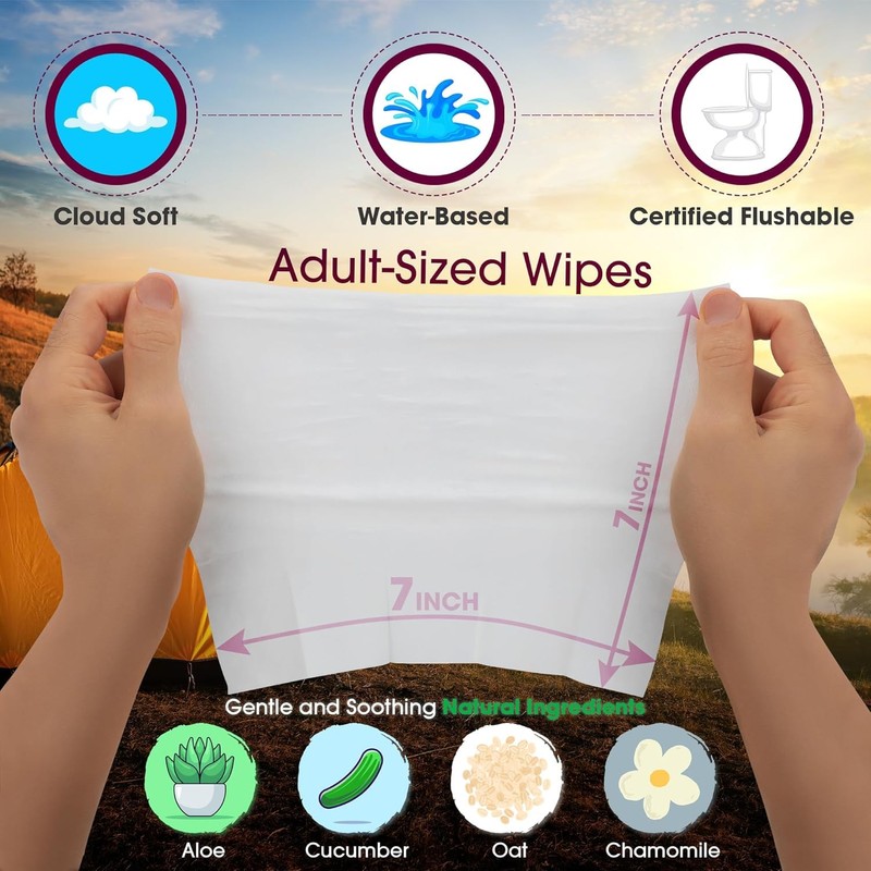 Butt Napkins - Water-Based Flushable Wipes, Individually Wrapped, For On-The-Go