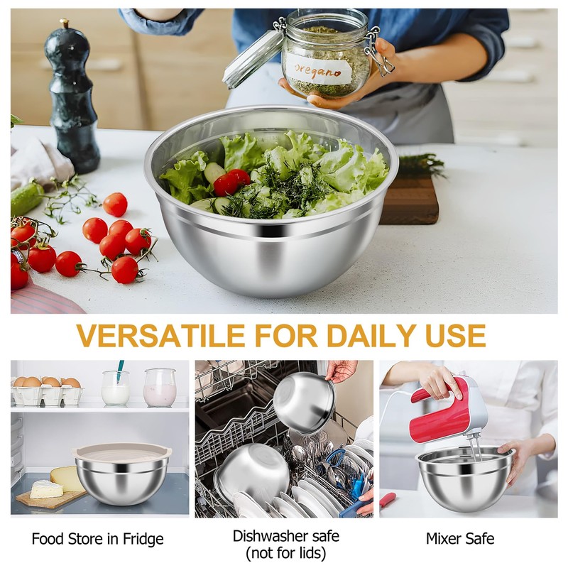 TeamFar Mixing Bowls, Stainless Steel Nesting Salad Bowls with Airtight