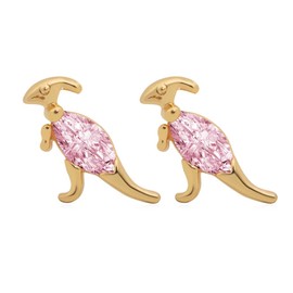 Cute Dinosaur Stud Earrings colorful Cubic Zirconia Tiny Animal Earrings for Women-Pink 1
