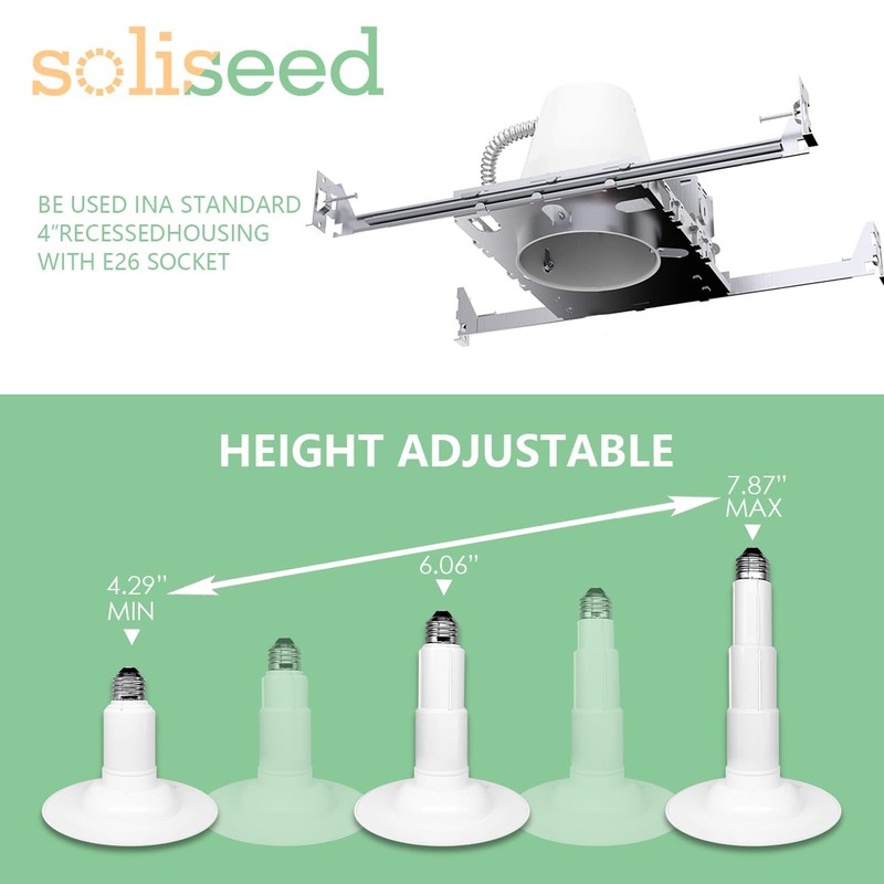 Soliseed 4 Inch LED Can Lights Length Adjustable Recessed Lights