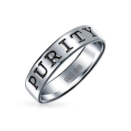 Bling Jewelry Commitment Words Mantra Purity Promise Eternity Band Ring For Teen Women Oxidized .925 Sterling Silver