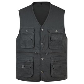 Nexstone Men's Casual Lightweight Outdoor Vest Work Fish Photo Cargo Safari Hiking Travel Vest With Pocket (DarkGrey-M)