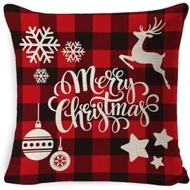ALINK 6Pcs Christmas Throw Pillow Cushion Covers Set – Linen Pillow Case Merry Christmas Decoration Snowflake Deer Car Pillow Covers Set for Sofa Couch Home Décor Xmas Gifts New Year Party