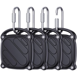 DDJ 4 Pack for Life360 Tile Mate 2024 Tracker Case, IPX8 Waterproof Protective Holder, Heavy Duty Anti-Loss Screw Lock Cover with Metal Carabiner for Keys, Luggage, Backpack & Pet Collar, Black
