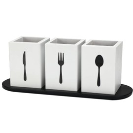 Kathfly 4 Pcs Silverware Caddy Utensil Holder for Countertop Silverware Organizer with Wood Tray Spoon Fork Holder 3. 15 x 3. 15 x 4. 53 Inches of Each Organizer for Kitchen Parties(White)