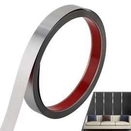 Lunghaa Peel and Stick Metal Finish Molding Trim, Stainless Steel Strip for Wall, Mirror Frame, Fireplace and Craft Decoration (Brushed Silver, 19.7 ft x 1 in)