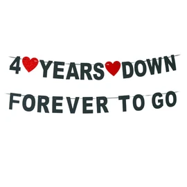 4 Years Down Forever To Go banner-cheers to 4 Years Anniversary Sign, Happy 4th Marriage Anniversary Party Decoration