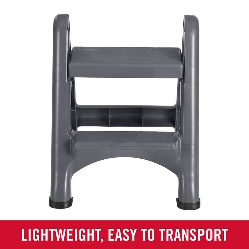 Rubbermaid Two-Step Folding Foot Stool 14-Inch High Gray 300-Pound Capacity