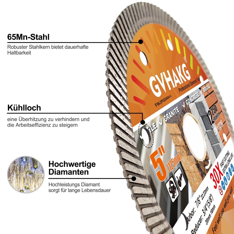 GVHAKG Diamond Cutting Disc, 125 mm, Turbo Thin Diamond Cutting