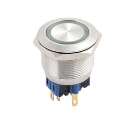 uxcell UL AC 5 Amp 250V 25 mm 0.98" Mounting Thread Flat Round 1NO 1NC DPST Momentary Stainless Steel Metal Waterproof Push Button Switch with Red Light