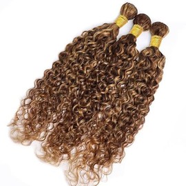 Tuheerst Water Wave Human Hair Bundles Blonde Human Hair Extensions Real Hair Wefts 3 Bundles Sew-in Bundle P427 Highlight Double Weft Remy Hair 20 Inches