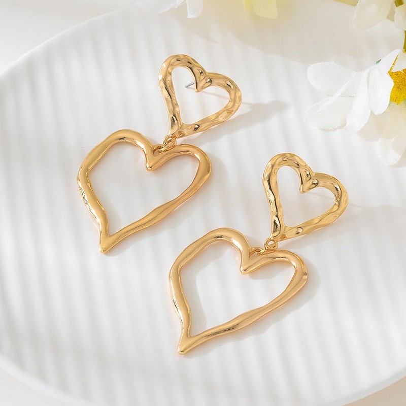 Gold Big Heart Earrings for Women,Y2k Large Heart Dangle Drop