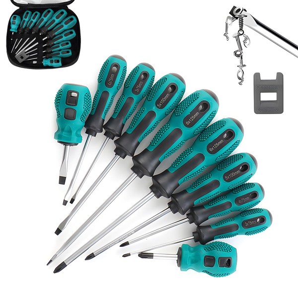 11-Piece Magnetic Screwdriver Set - 5 Phillips and 5 Flat