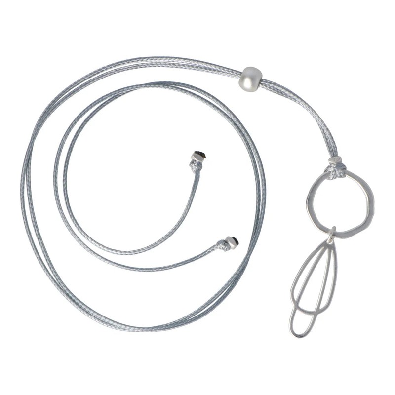 Rancho Necklace Silver Loopy Pendant Silver Flat Ring on Grey