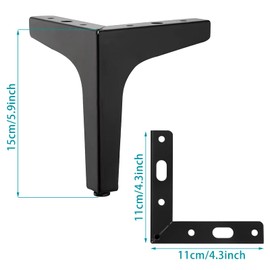 Furniture Feet, Black, Pack of 4 Cabinet Feet, 15 cm, Furniture Feet, Metal Replacement Furniture Legs, Cabinet Shelf Feet, Load Capacity up to 500 kg, Metal Feet for Furniture, Cabinets, Sideboard,
