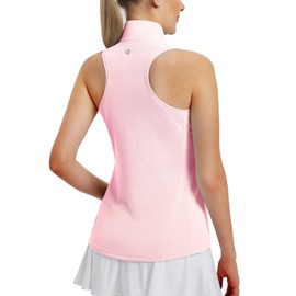 BALEAF Women's Golf Shirts Tank Top with Quarter Zip Collar Polo Tennis Sleeveless Racerback Tanks Quick Dry UPF 50+ Light Pink M