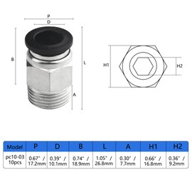 XINMEIWEN 10Pack 3/8" NPT Male Thread 10mm Pneumatic Push-to-Connect-Fittings Air Fittings PC10-N3
