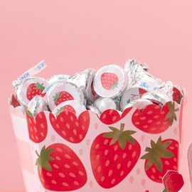 Big Dot of Happiness Berry Sweet Strawberry - Fruit Themed Birthday Party or Baby Shower Round Candy Sticker Favors - Labels Fit Chocolate Candy (1 Sheet of 108)