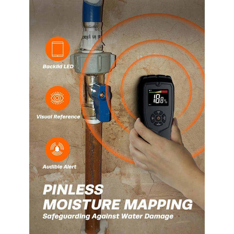 Mecurate Pinless Moisture Meter Mold Detector for Walls, Drywall Wood