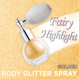 Hair and Body Glitter Spray, Holographic Glitter Highlighter Powder Spray, Face Hair Body Clothes Glitter Highlighter, Loose Glitter Spray Shimmer Powder Festival Rave Accessories (Gold)