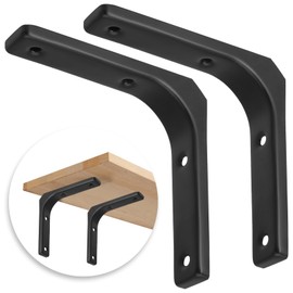 Hordion 2pcs Wall Shelf Brackets 4 Inch, Heavy Duty L Bracket Right Angle Brackets Steel Corner Brace with Screws for Wood Shelves Cabinets, Black