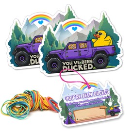 You've Been Ducked Card, Duck Duck Tags, Ducking Game Card, Ducked Tags, Rubber Duck for Tags, Duck Car Design, 35Pack with Round Hole and Rubber Bands (Purple)