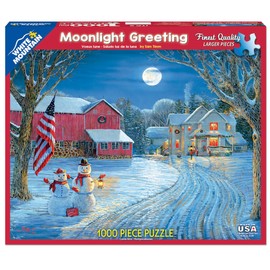 White Mountain Puzzles Moonlight Greeting - 1000 Piece Jigsaw Puzzle