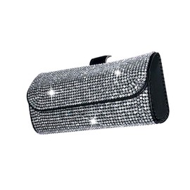 KACEPAR Rhinestone Car Glasses Case, Glasses Holder Bling for Car Sun Visor, White