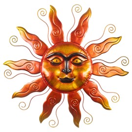 VESTCDF Metal Sun Wall Art Decor 26 inch Sun Wall Hanging Decoration for Graden 3D Sun Face Metal Wall for Living Room Garden Yard Patio(Thread)