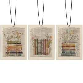 ZFQ Book Lover Librarian Car Air Freshener, Book Club Reading Room Nook Library Air Freshener Hanging 3 Pcs for Cars Closet Drawer or Books, Retro Floral Books Car Accessories Mirror Decor for Women