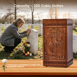 Lotoo Wooden Urn for Ashes Adult Male Female, Hand-Carved Fishing Pattern Cremation Urns for Human Ashes, Decorative Funeral Memorial Urns Box for Men Women, Holds 250 Cubic Inches