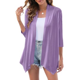 Uvog Womens Kimonos for Summer Dressy Jackets 3/4 Sleeve Open Front Lightweight Cardigans Lilac L