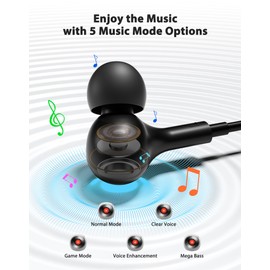 USB C Headphones Wired Earbuds with Microphone HiFi Stereo Deep Bass Noise Cancelling Multiple Music Sound Effects In Ear Earphones for Live Singing Recording, KTV Karaoke, Live Video Streaming Black