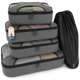 Shacke Premium 5 Packing Cubes Set - Lightweight Mesh Travel Luggage Organizers with Laundry Bag, 5-Piece Suitcase Storage System (Dark Grey)