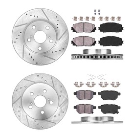 Callahan Brake Kit for 2012-2015 Toyota Prius Plug-In, 11-17 Lexus CT200h Drilled Slotted Brake Rotors 2013 2014 2015 Ceramic Brakes Pads Front & Rear Replacement: 10.2" inch REAR Rotor