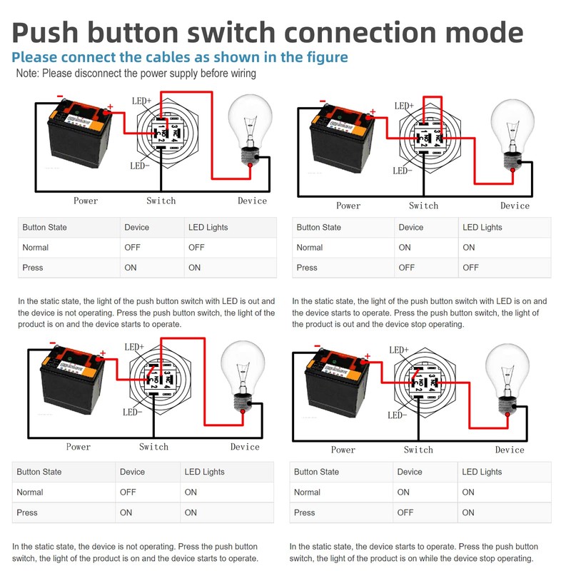 FILN 2PCS 19mm (3/4'') Latching Push Button Switch Latching 12V