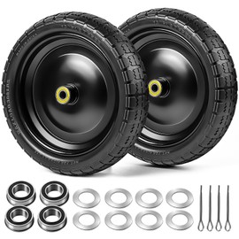 13" 4.00-6 Flat Free Wheels Replacement 2-Pack Solid Tire and Wheel for GOR Cart Tires and Wheel, 5/8" & 3/4” Bearings,for Hand Trucks/Garden Carts/Poly Dump Carts