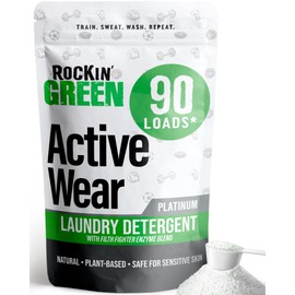Rockin' Green Laundry Detergent, Plant based, All Natural Laundry Detergent Powder, Vegan and Biodegradable Odor Fighter, Safe for Sensitive Skin (Active Wear 90 Loads - Unscented)