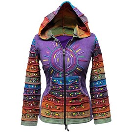 Acid Laundry Multicoloured Patchwork Hooded Jumper Rainbow Striped Hippie Jacket Boho - purple, size: xxl