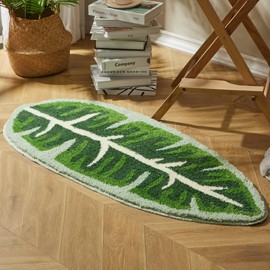 JiazuGo Moss Rug,Long Leaf Bath Mat Runner - Bathroom Runner Rug 20"X47" Green Banana Leaf Bath Mat,Moss Carpet,Cute Palm Shaped Bathtub Plush Rubber Non Slip, Machine Washable