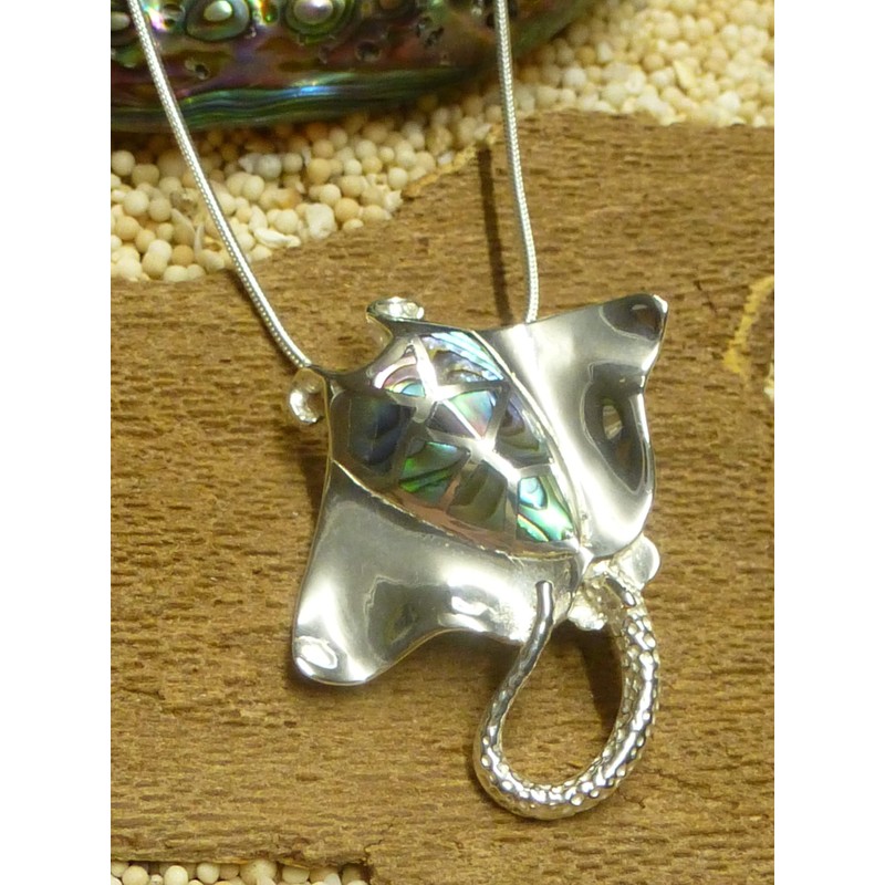 Silver Ray Abalone Shell Pendant Made of Sterling Silver Diver