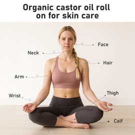 TOGOLIUN Organic Golden Castor Oil Roll-On with Rose Quartz, 100% Pure, Unscented, For Radiant Skin | Deeply Hydrates | Reduces Fine Lines | Lush Hair & Relaxation [1.7oz]