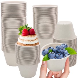 Coufce 100 Packs 4 oz Disposable Bagasse Fiber Cups, Biodegradable Souffle Condiment Sauce Ice Cream Cups(White)