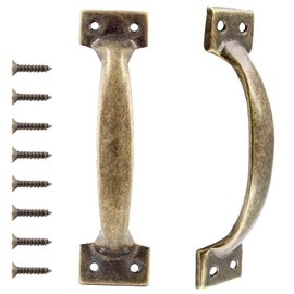 Jiozermi 12 Pcs 5" Rustic Gate Handle, Iron Hardware Handle Pull with Screw, Vintage Farmhouse Cabinet Handles, Retro Drawer pulls for Outdoor, Garage & Drawer, Bronze