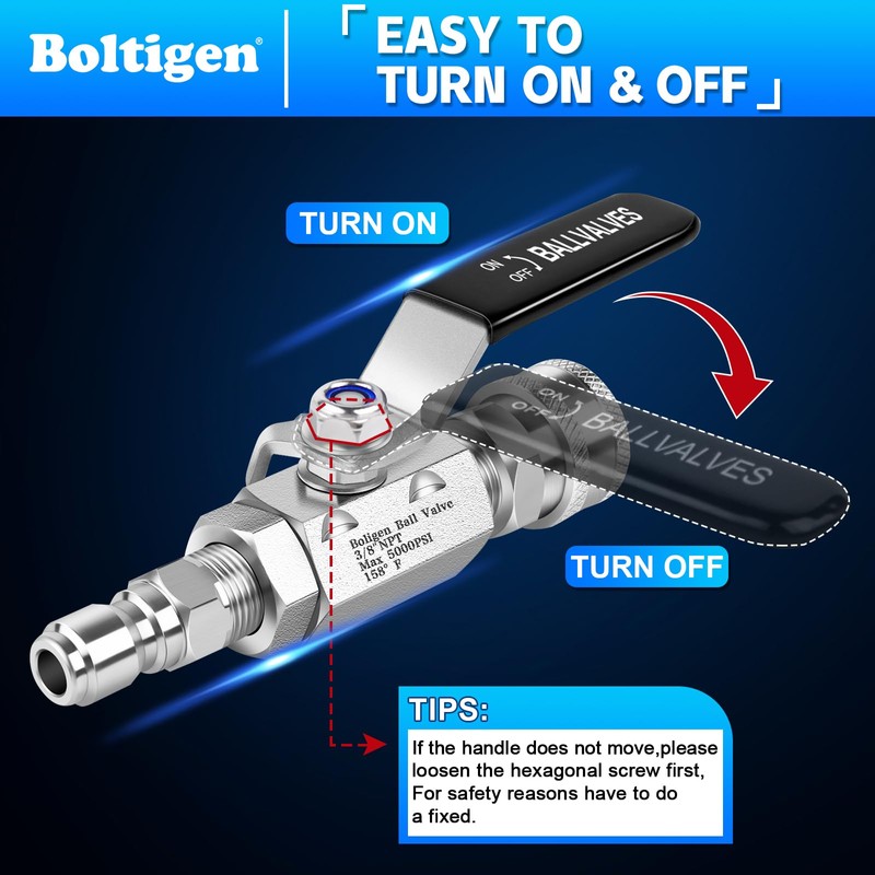 Boltigen 5000 PSI High Pressure Washer Ball Valve Kit, 3/8"