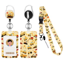 Ausweishülle mit Schlüsselband, Süßer Bagger Ausweishalter Ausziehbar mit Karabiner Kartenhülle mit Abnehmbare Lanyard Schlüsselanhänger Band für Kinder Studenten Lehrer Krankenschwestern