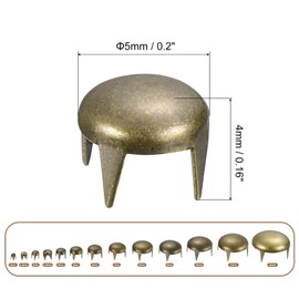 sourcing map 80Pcs Bronze Round Dome Rivets, 5mm Brass Spike Studs Spots Punk Rock Nailheads Claw Beads for DIY Clothes Belt Bag Shoes Bracelet Leather Craft