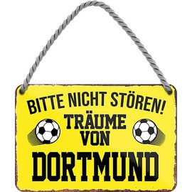 WOGEKA ART HS627 Retro Tin Sign with German Text "Ich Träume von Dortmund - Football - Funny Saying as Gift Idea Birthday Christmas Decoration 18 x 12 cm Vintage Design Hanging Sign Metal